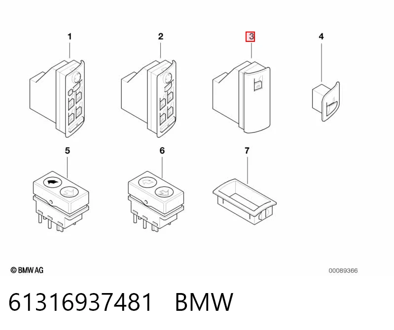 61316916601 BMW Кнопки переднего правого стекло подъёмника