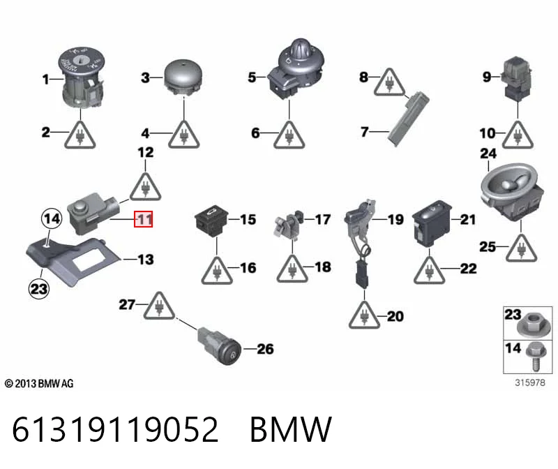 61319119052 BMW Переключатель управления люком