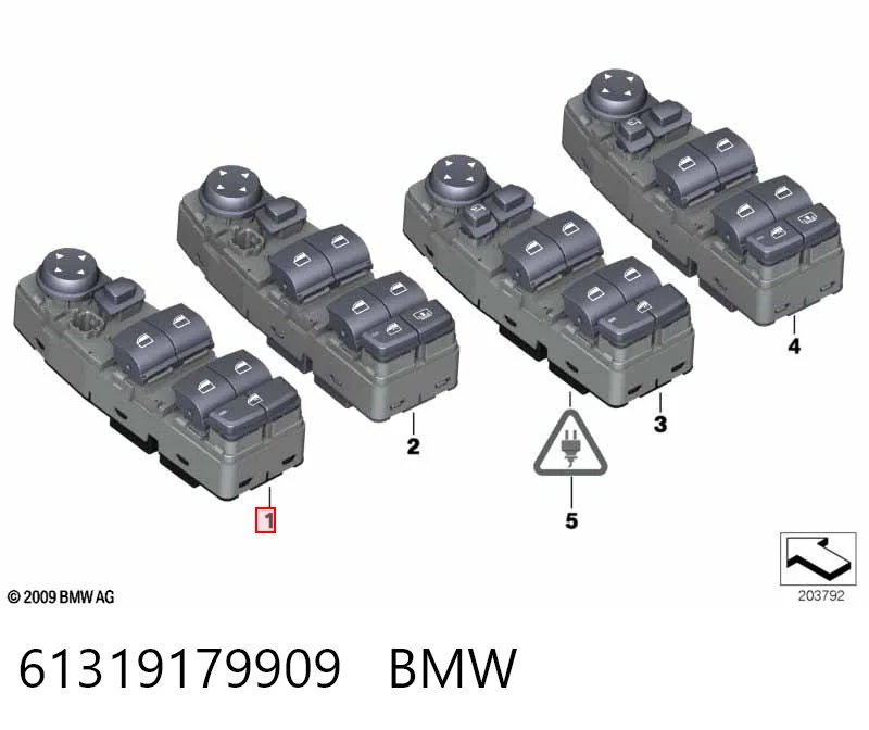 61319179909 BMW Кнопка включения мотора стеклоподъемника передняя левая