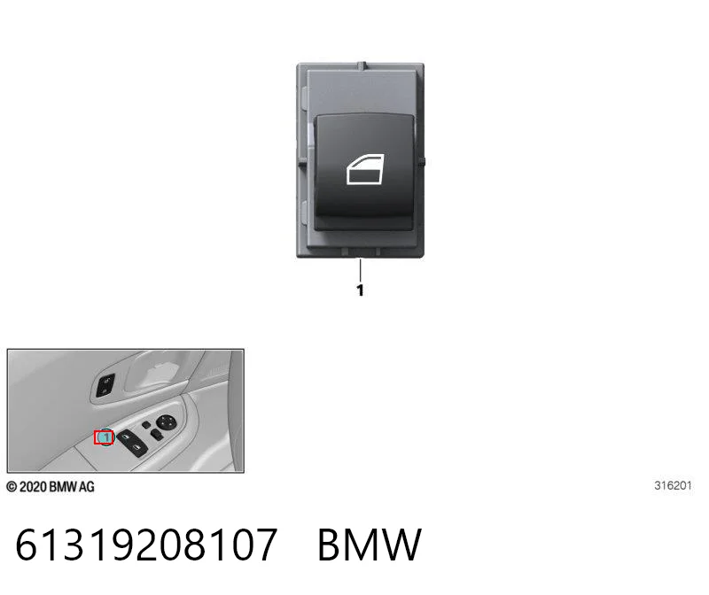 61319208107 BMW Кнопка подъемника переднего правого стекла
