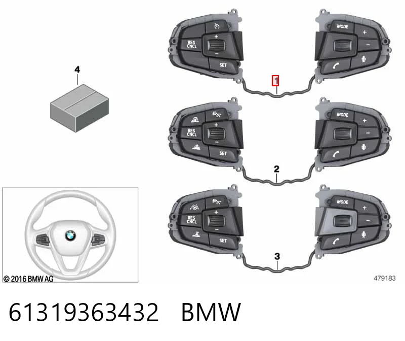 61319363432 BMW Блок кнопочных переключателей рулевого колеса