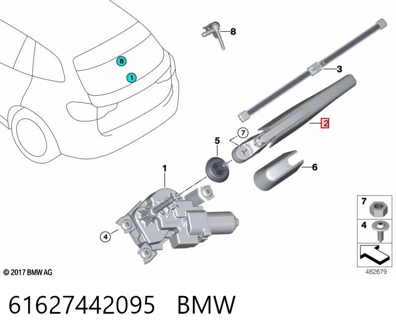 61627442095 BMW Рычаг-поводок дворника заднего стекла