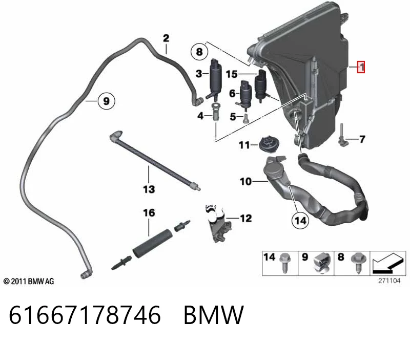 Бачок омывателя лобового стекла BMW 7 седан (F01, F02, F03, F04) (2008 - 2015) цена, от 19.00 USD