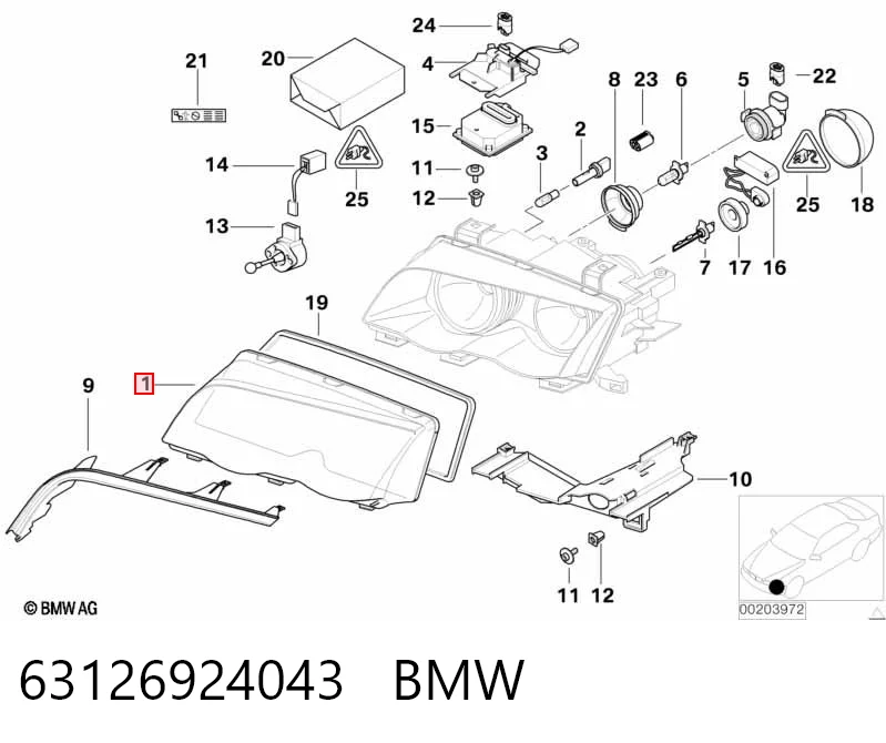 Стекло фары левой 63126924043 Mercedes