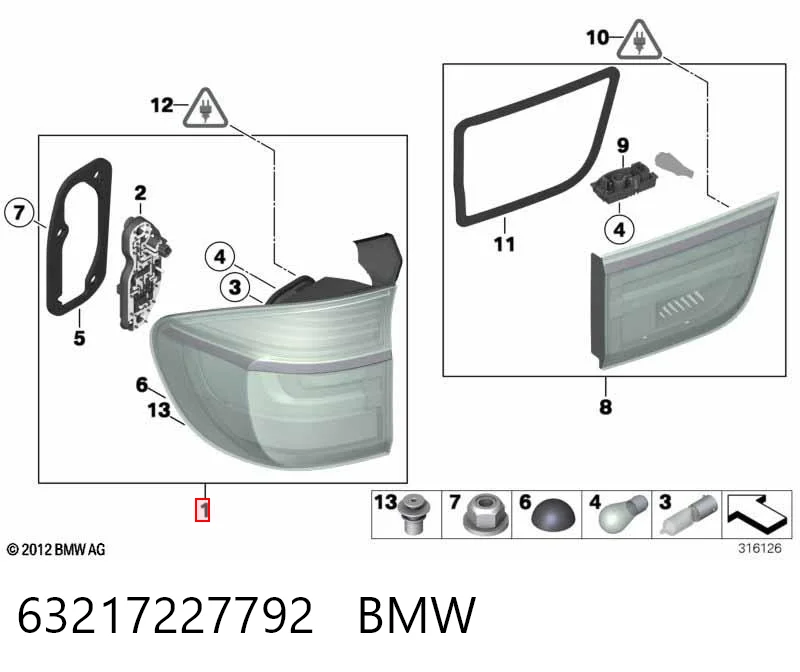 63217227792 BMW Задний правый внешний фонарь
