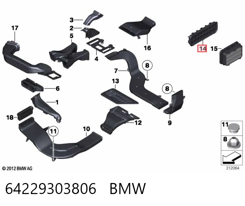 64229303806 BMW Решетка вентиляции салона задняя
