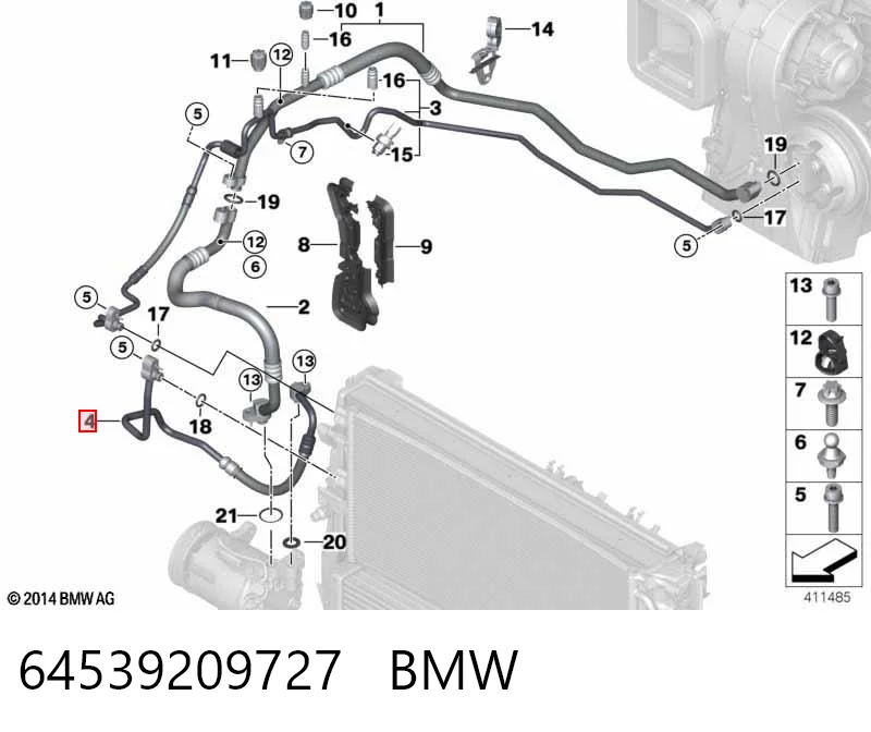 64539209727 BMW Трубка кондиционера от компрессора к радиатору