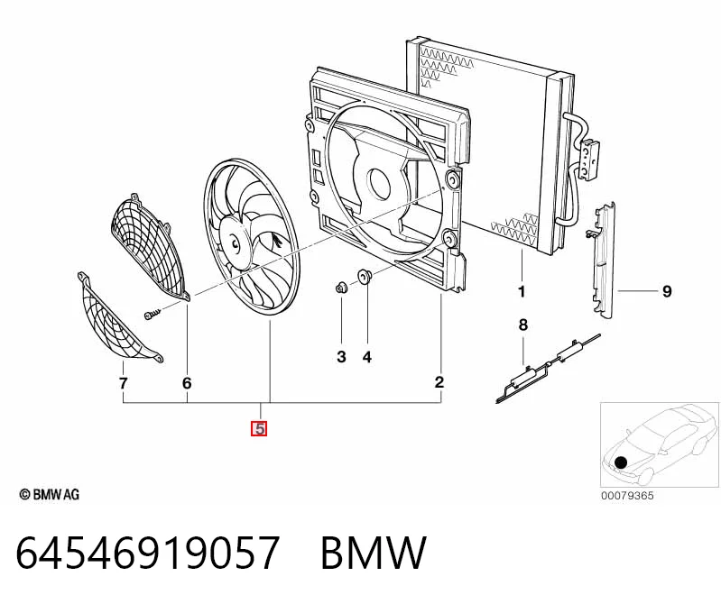 64546919057 BMW Диффузор радиатора кондиционера, в сборе с крыльчаткой и мотором