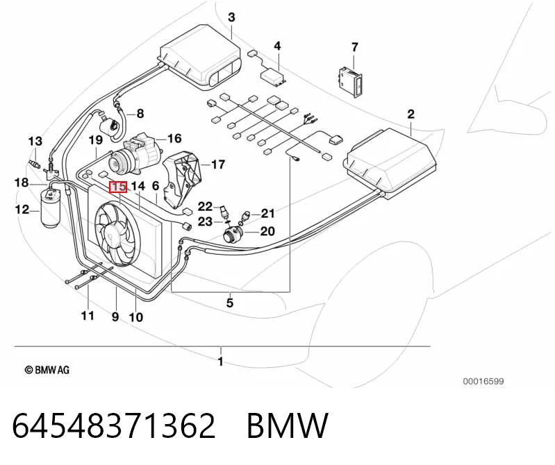64548371362 BMW Диффузор радиатора кондиционера, в сборе с крыльчаткой и мотором