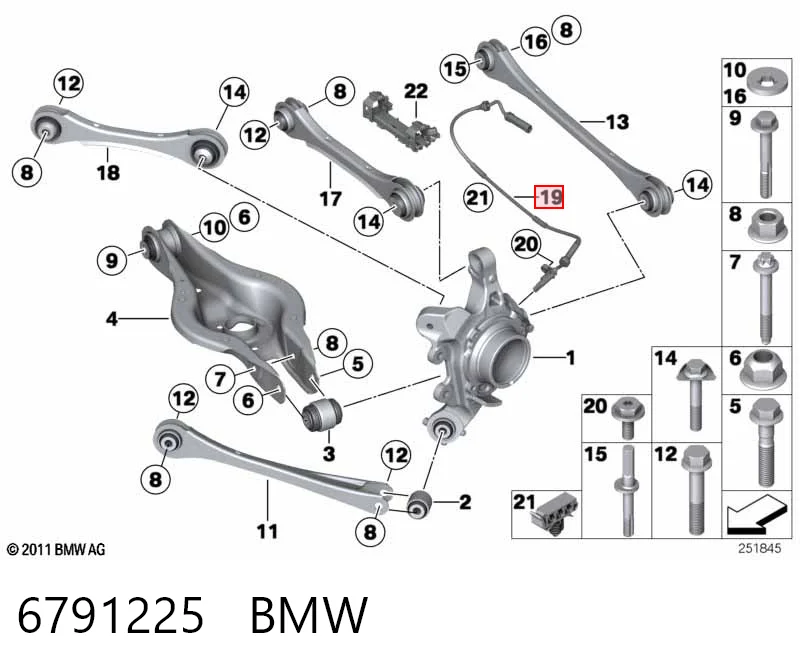 6791225 BMW Датчик АБС (ABS) задний