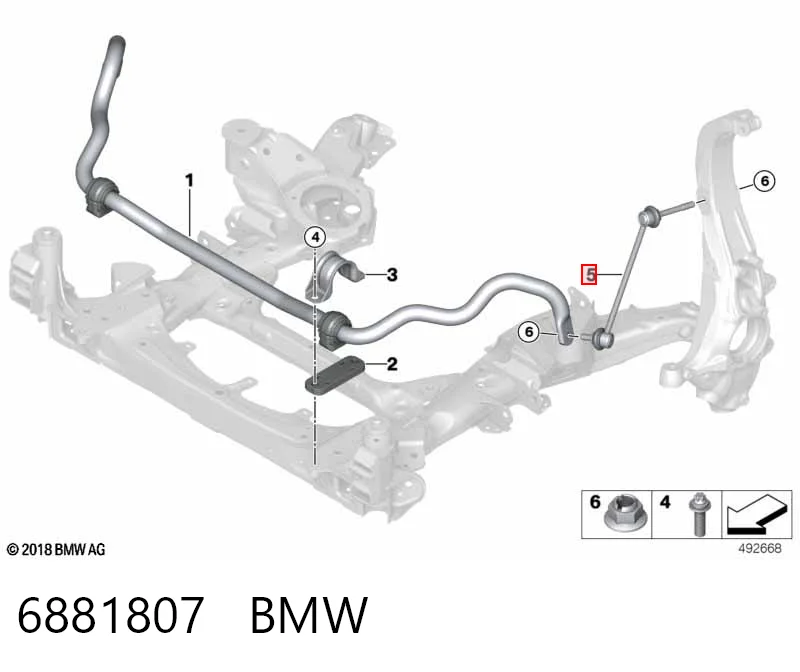 6881807 BMW Тяжка стабилизатора, переднего, левая