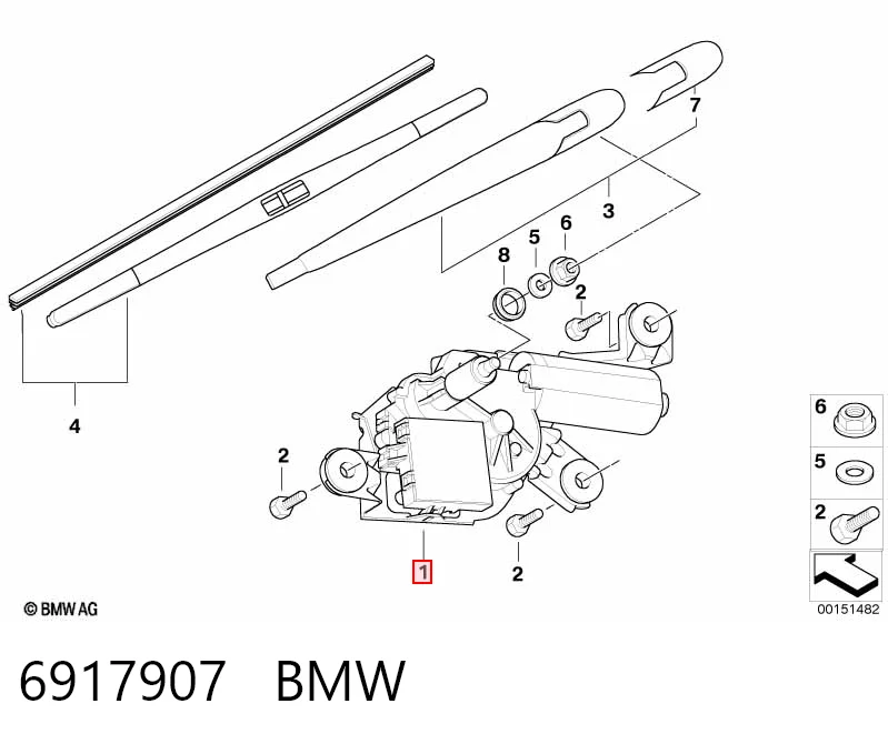 6917907 BMW Мотор заднего стеклоочистителя