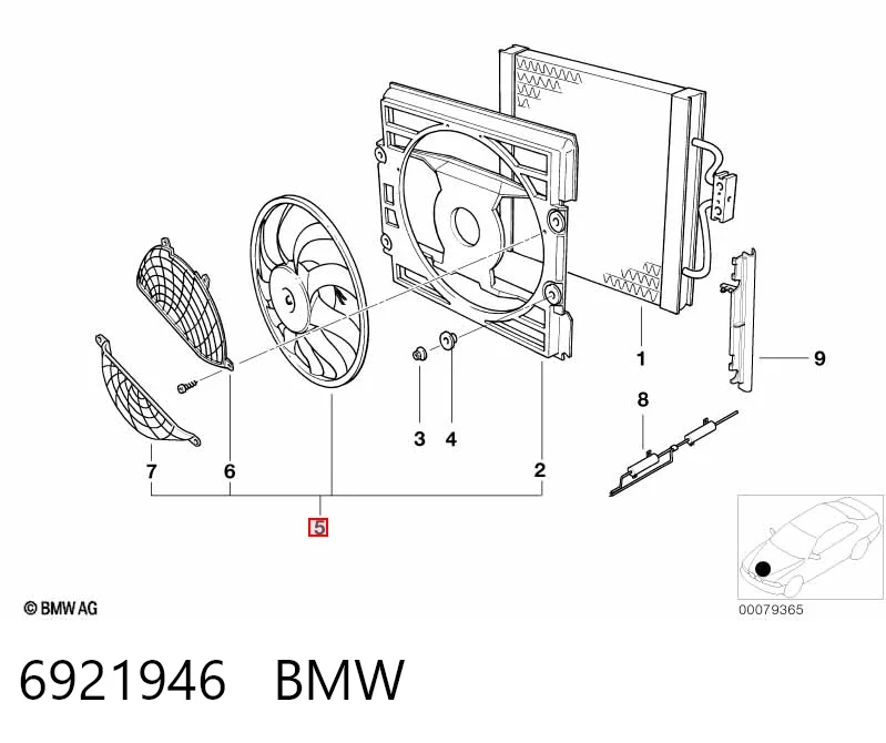 6921946 BMW Диффузор радиатора кондиционера, в сборе с крыльчаткой и мотором
