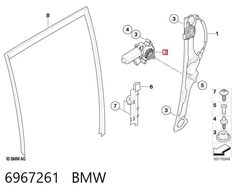 6967261 BMW Мотор стеклоподъемника двери передней, левой