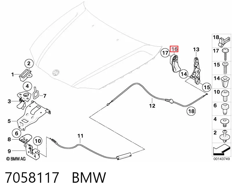 7058117 BMW Ручка открытия капота