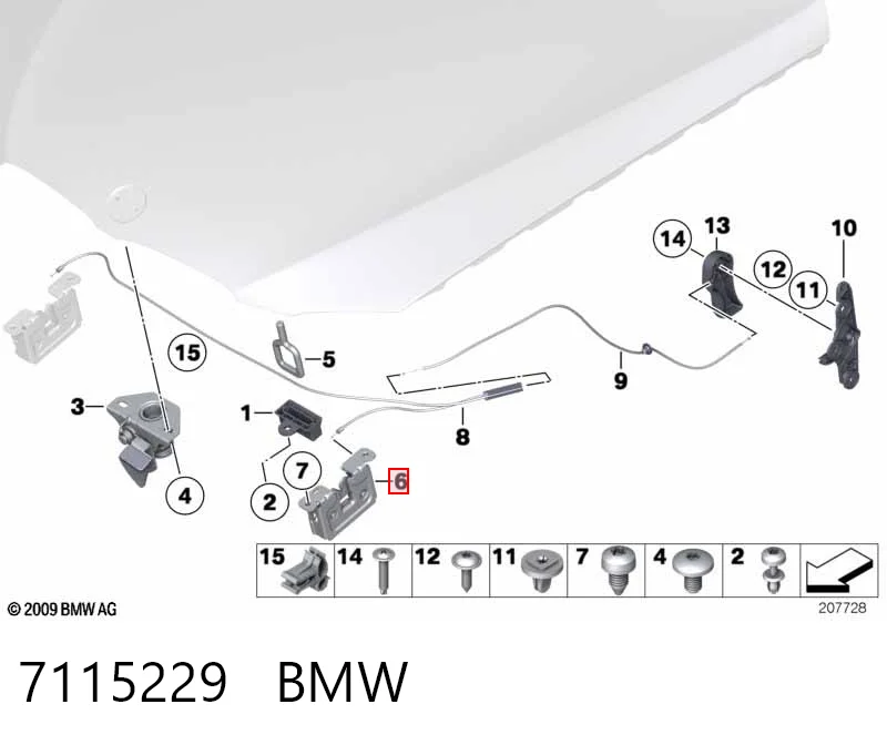 7115229 BMW Запор капота (замок и привод замка капота)