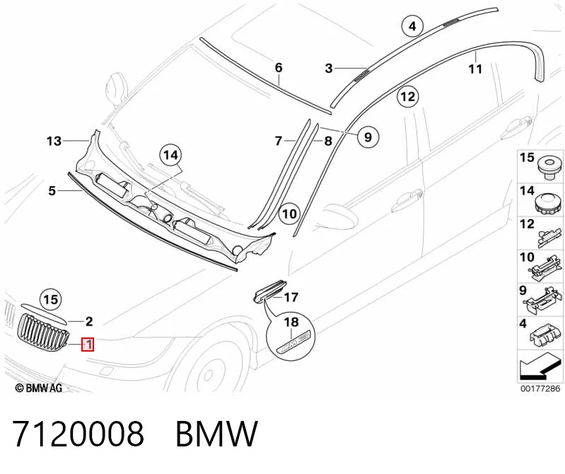 7120008 BMW Решетка радиатора правая