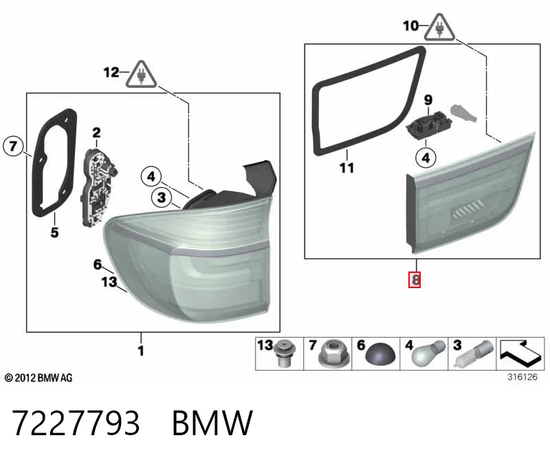 7227793 BMW Задняя левая внутренняя фара