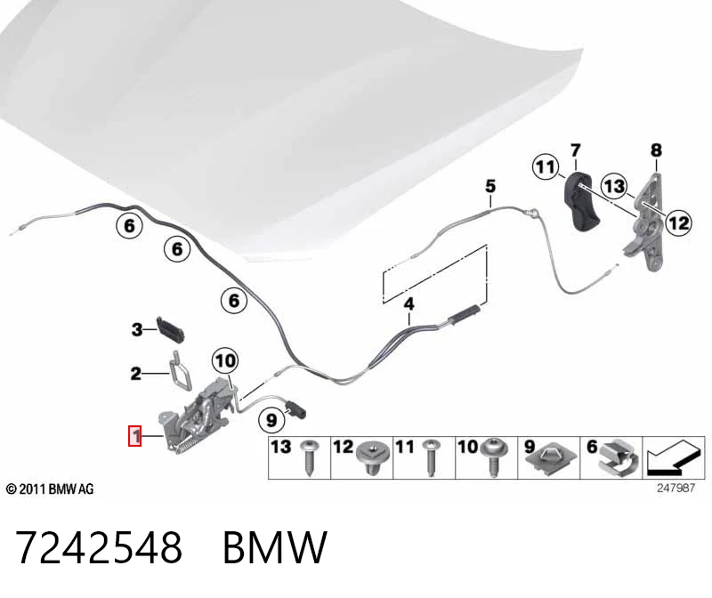 7242548 BMW Замок капота левый
