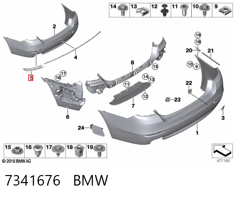 7341676 BMW Накладка бампера заднего, правая