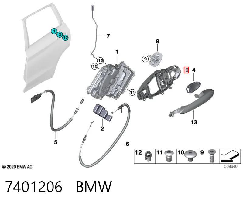 7401206 BMW Держатель наружной ручки двери передней правой