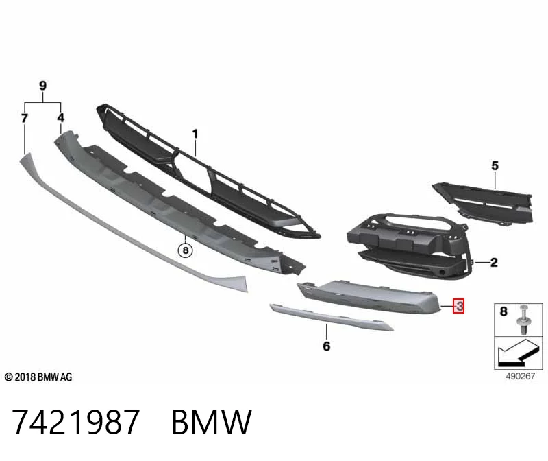 7421987 BMW Передний левый клык бампера