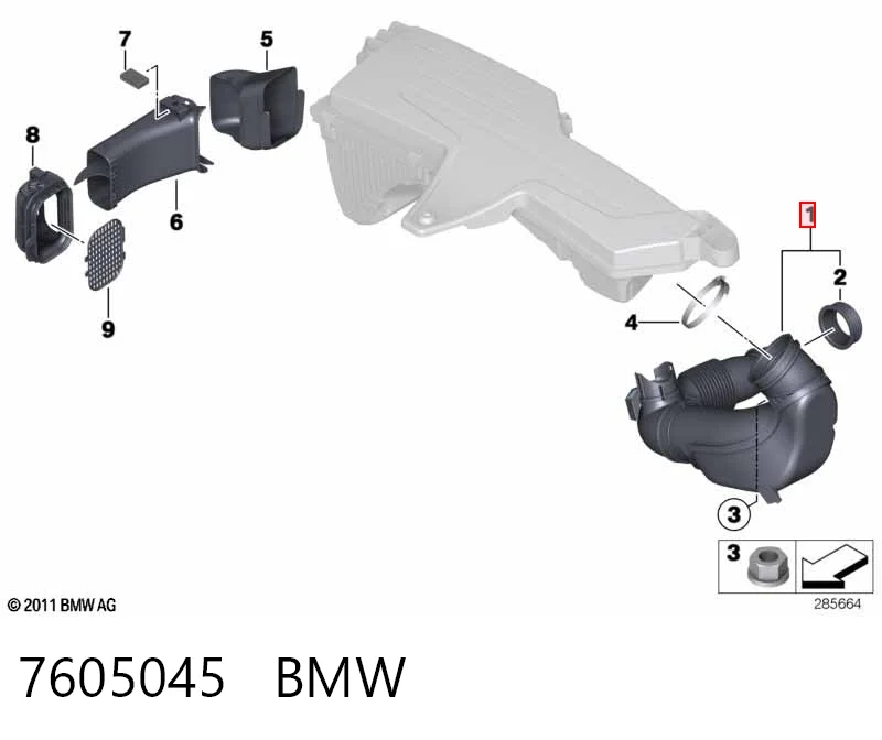7605045 BMW Патрубок воздушный, выход воздушного фильтра