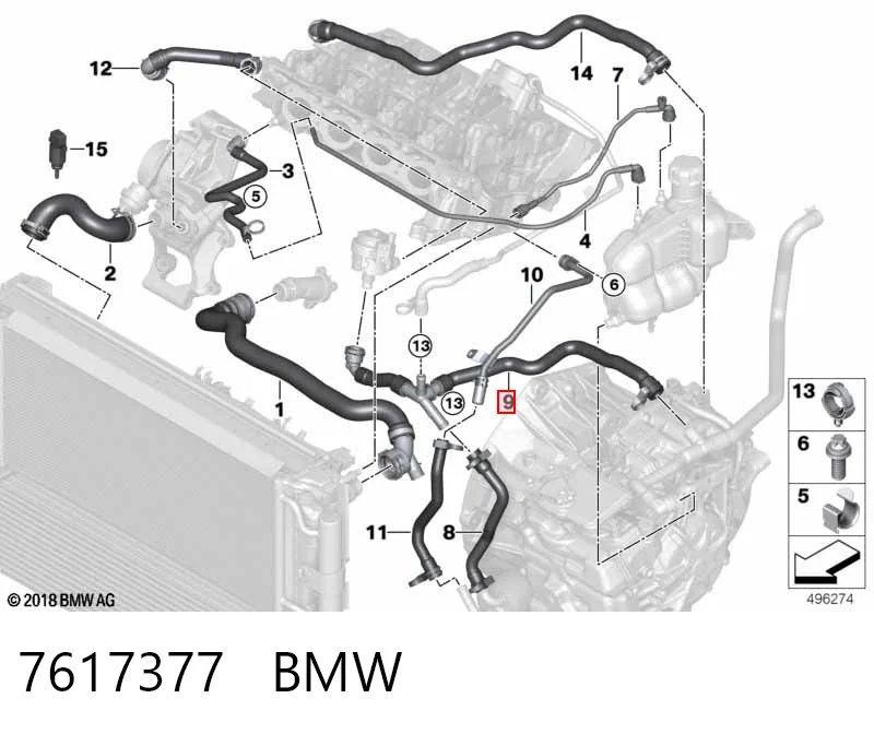 7617377 BMW Шланг/патрубок жидкостного охлаждения турбины, обратка