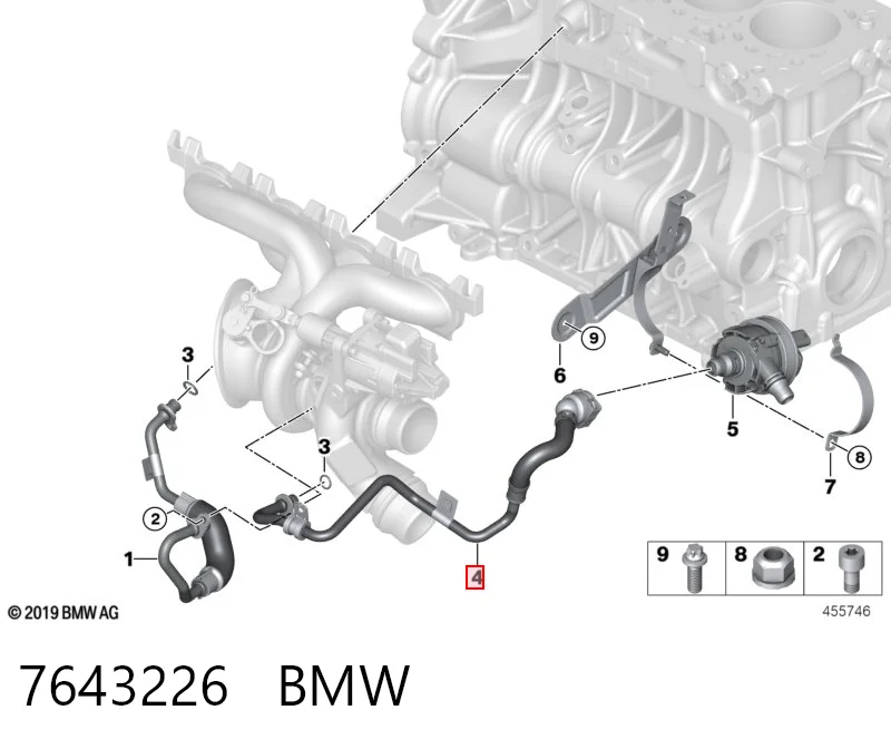 7643226 BMW Шланг/патрубок жидкостного охлаждения турбины, обратка