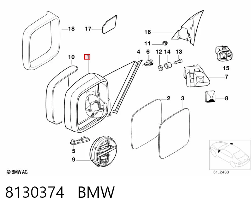 Зеркало заднего вида, левое BMW 3 седан (E36) (1990 - 1998) цена, от 14.83 USD
