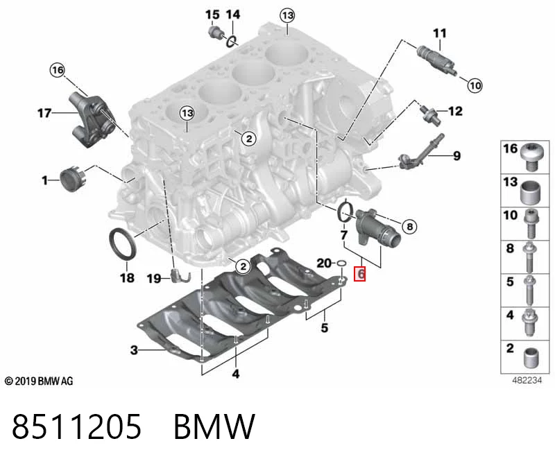 8511205 BMW Штуцер блока системы охлаждения