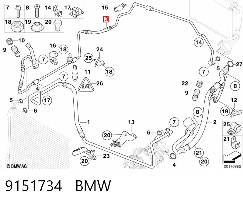 9151734 BMW Шланг кондиционера, от радиатора к испарителю