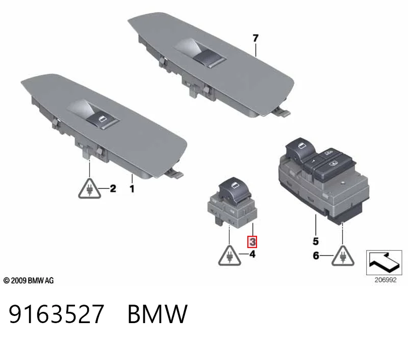 9163527 BMW Кнопка подъемника переднего правого стекла