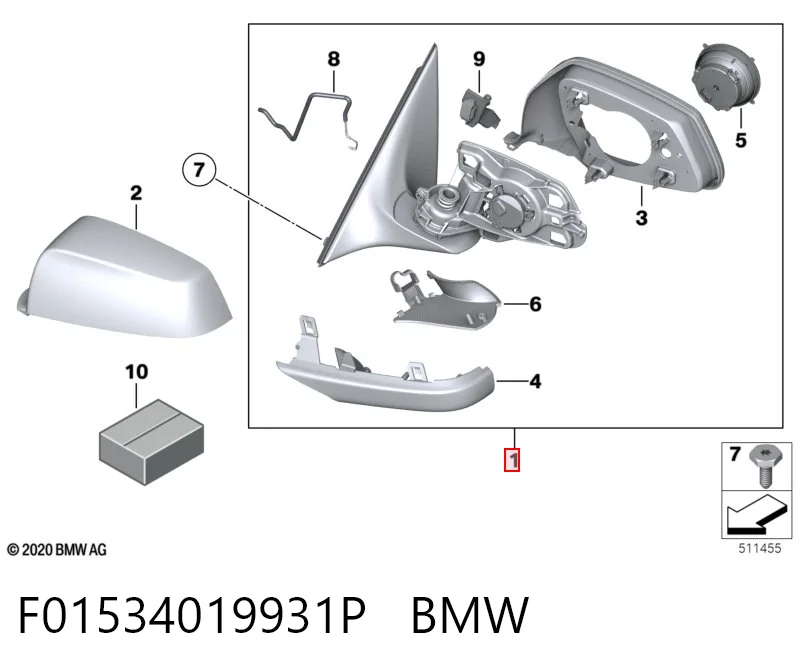 Зеркало заднего вида, левое BMW 5 седан (F10) (2009 - 2016) цена, от 101.93 USD